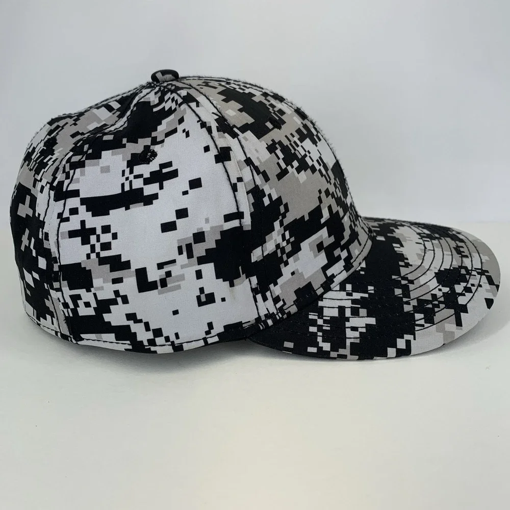 Blank Digital Camo Hat Black Gray Headgear Med Fitted 7 1/8 - 7 3/8 Baseball Cap